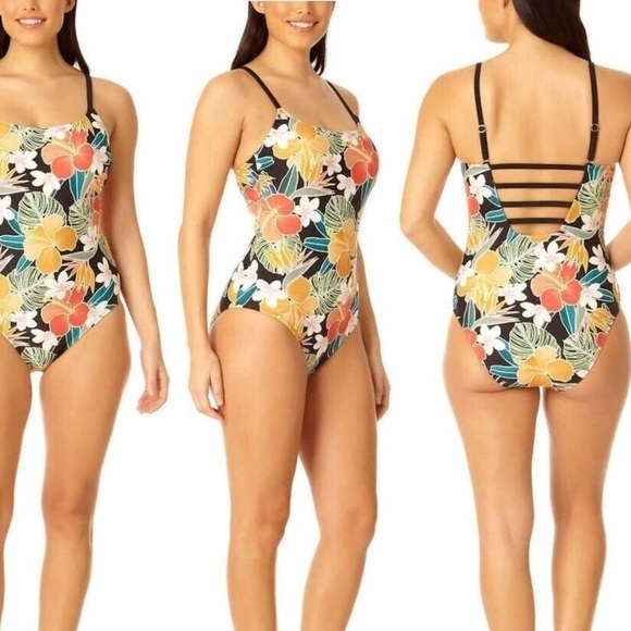 Hurley NWOT Dark Floral One Piece Swimsuit Size XL Tropical Modest Hawaiian - Picture 1 of 11
